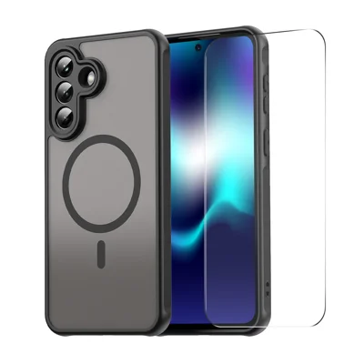 HAT PRINCE for Samsung Galaxy A27 5G ENKAY Magnetic Case with 9H Tempered Glass PC TPU Matte Phone Cover - Black