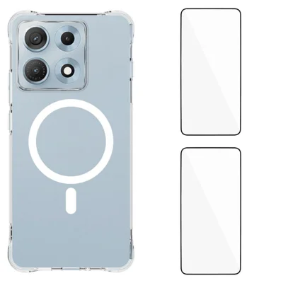  WANLONFENG for Motorola Edge 70 Max 5G WL1 Series 2.0mm Magnetic Case Clear TPU Phone Back Cover with 2Pcs Screen Films - Transparent