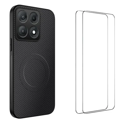  WANLONFENG for Motorola Edge 70 Max 5G TQ1 Series Magnetic Case Carbon Fiber Texture PC TPU Phone Cover with 2Pcs Screen Films - Black