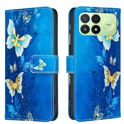 Futera portfelowa ze statywem do Xiaomi Redmi K100 Pro 5G / Xiaomi Poco F8 Pro 5G, wydrukowany wzór, pokrowiec skórzany - Złote motyle