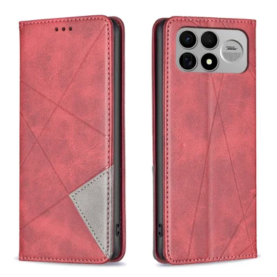 For Xiaomi Poco F9 Ultra / Poco F8 Ultra / Redmi K90 Pro Max 5G / K100 Pro Max 5G (China)  Case Card Slots Geometry Imprint Leather Phone Cover - Red