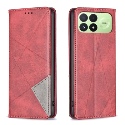 Obudowa do Xiaomi Redmi K100 Pro 5G / Xiaomi Poco F8 Pro 5G z kieszeniami na karty, skóry z nadrukiem geometrii, czerwona