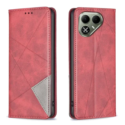  For TECNO Pova 8 5G Case Card Slots Geometry Imprint Leather Phone Cover - Red
