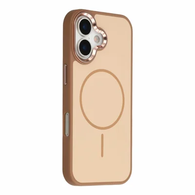 For iPhone 17 Magnetic Case Metallic Skin Feel PC + TPU Anti Drop Anti Scratch Phone Cover - Desert Gold