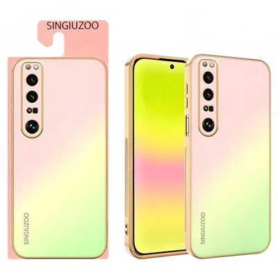 SINGIUZOO pour Sony Xperia 1 III 5G Étui avec Revêtement Métallisé, Dos Dégradé Mat AG, Coque en PC + TPU pour Téléphone - Rose