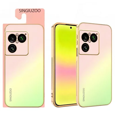 SINGIUZOO pour Sony Xperia 1 VIII étui doré par électrolyse couleur dégradée mate AG housse de téléphone en PC + TPU - Rose