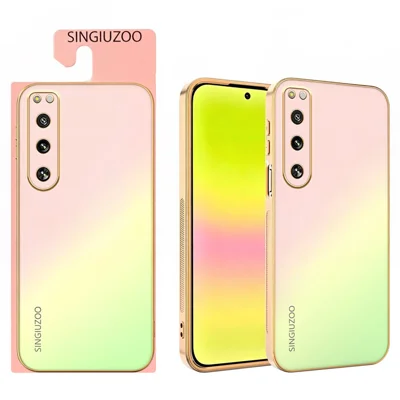 SINGIUZOO pour Xperia 5 IV 5G Étui Plaqué Métal Couleur Dégradée Mate AG PC + TPU - Rose