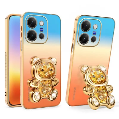 SINGIUZOO pour vivo X300 E 5G Coque Paillettes Support Ours Électroplacage Couleur Dégradée PC + TPU - Orange
