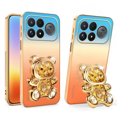 SINGIUZOO pour Xiaomi Redmi K100 Pro Max 5G Coque à Support Ours Pailleté Électrodéposé Couleur Dégradée PC + TPU - Orange