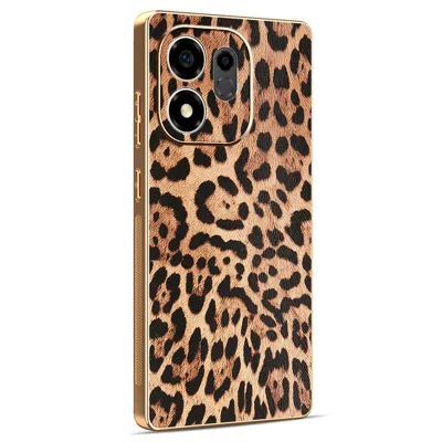 Coque pour Honor 600 Smart 5G / X7e Plus 5G / X7e Plus 4G, motif léopard, revêtement en cuir PU, dos en PC + TPU, finition électroplaquée - Motif léopard