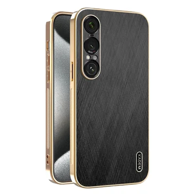 KADEM Obudowa na Sony Xperia 1 VII Obudowa tylnia z powłoką galwaniczną, jedwabistą fakturą, skóry PU + TPU - Czarny