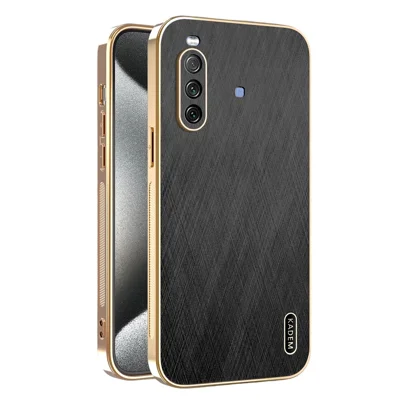 KADEM For Sony Xperia 10 III 5G  /  Xperia 10 III Lite Case Electroplating Silk Texture PU + TPU Phone Back Cover - Black