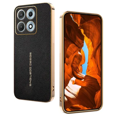 Motorola Edge 70 Max 5G Hülle, kratzfest, mit Leder-Optik und Litschi-Struktur, TPU- und PU-Handyhülle, Schutzhülle für die Rückseite - Schwarz