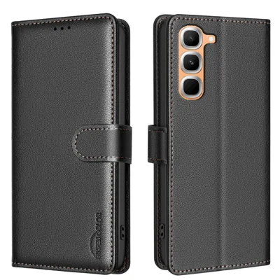 Funda de Cuero BINFEN COLOR para Infinix Hot 70 Pro 5G BF32 con Billetera y Bloqueo RFID - Negra