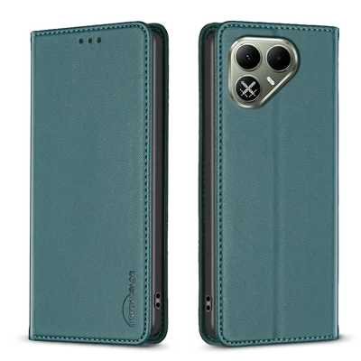 BINFEN COLOR for TECNO Pova 8 5G Leather Case BF18 Phone Stand Cover with Card Slots - Green