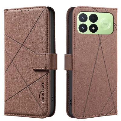 BINFEN COLOR etui na Xiaomi Redmi K100 Pro 5G / Xiaomi Poco F8 Pro 5G BF35 etui z nadrukiem geometrycznym skórzane etui z funkcją portfela i blokowaniem RFID - brązowe