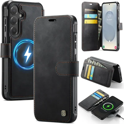 AUTSPACE för Samsung Galaxy S26 FE A15 Fodral RFID-skydd Plånbok Läder Magnetisk Mobilskal - Svart
