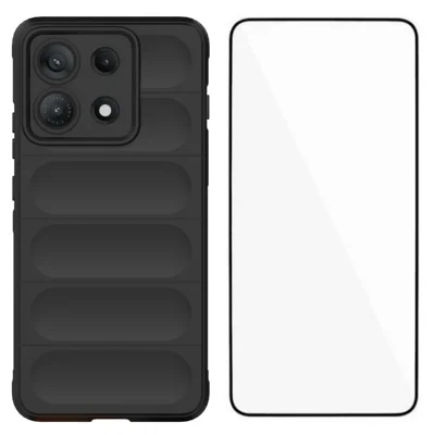  WANLONFENG for Motorola Edge 70 Max 5G TPU Case  HD Series Anti Slip Phone Cover with Tempered Glass - Black