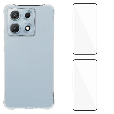  WANLONFENG for Motorola Edge 70 Max 5G WL2 Series TPU Case 2.0mm Phone Cover with 2Pcs Tempered Glass Films - Transparent