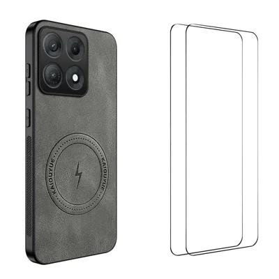  WANLONFENG for Motorola Edge 70 Max 5G SD Series Magnetic Case Nappa Texture PC TPU Phone Cover with 2Pcs Screen Film - Grey