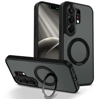 For TECNO Camon 50 4G Case Rotating Magnetic Kickstand Frosted Matte PC + TPU Shockproof Phone Cover - Black