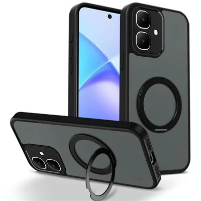 För Infinix Smart 10 Skal Rotationsbar Magnetiskt Fäststöd Mattat Fruset PC + TPU Chockabsorberande Telefonhölje - Svart