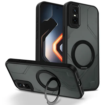 Fodral för Infinix GT 30 Pro 5G, roterande magnetiskt stöd med stativ, taggad matt PC + TPU, stötsäkert mobilhölje - Svart
