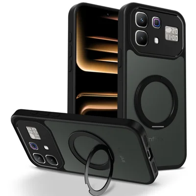 Fodral för Infinix Note 60 Pro 5G / Note 60 5G, roterande magnetiskt stöd, ystadigt skärmfodral i PC + TPU – Svart