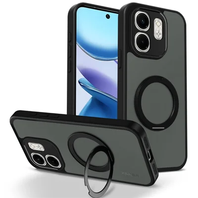 For Infinix Smart 9 4G  /  Hot 50i 4G Case Rotating Magnetic Kickstand Frosted Matte PC + TPU Shockproof Phone Cover - Black