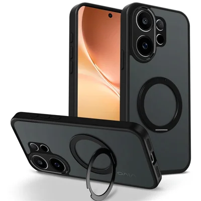 Cover per vivo V60 5G / T4 Pro con Supporto Magnetico Rotante, Custodia Antishock in PC Opaco + TPU con Finitura Satinata - Nero