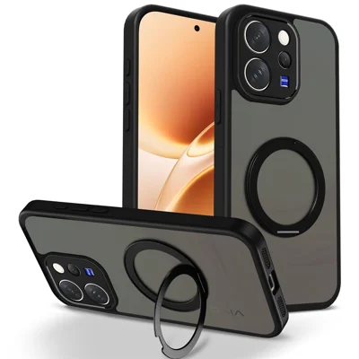 Cover per vivo V70 5G / S50 5G / V70 Elite 5G con supporto magnetico rotante, cover antishock in PC opaco e TPU, finitura satinata - Nero