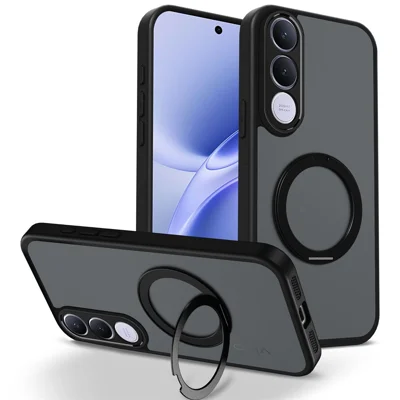 Cover per vivo V70 FE 5G con Supporto Girevole Magnetico, Cover Antiurto in PC Opaco + TPU con Finitura Smerigliata - Nero