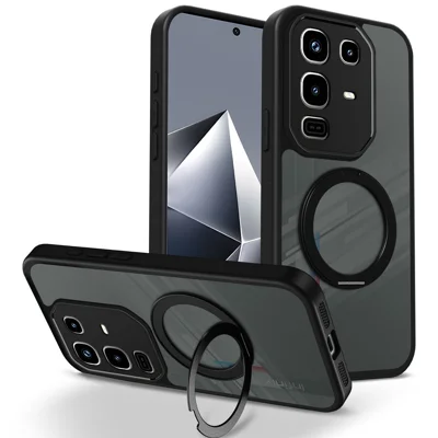 Fodral för Infinix Note 50 Pro 4G, roterande magnetiskt stöd, mattat genomskinligt PC + TPU, chockabsorberande mobilhölse - Svart