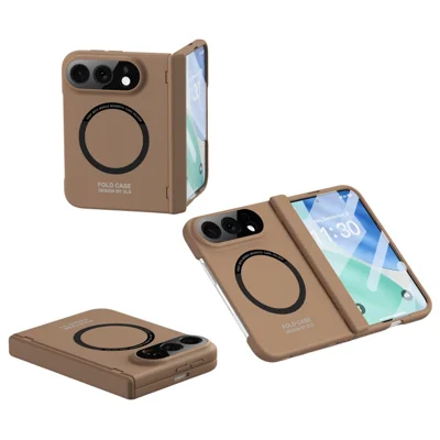 Custodia magnetica per iPhone Fold con protezione per schermo in vetro temperato HD, custodia antiurto in PC - Caramello