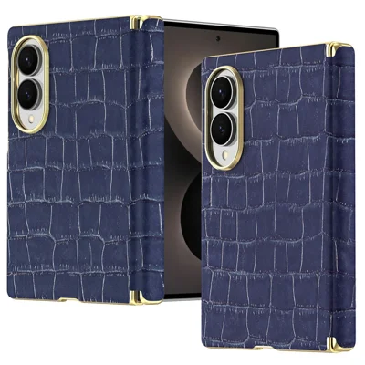 For Samsung Galaxy Z Fold8 Magnetic Case Dual-Hinge Crocodile Texture Leather Phone Cover - Sapphire