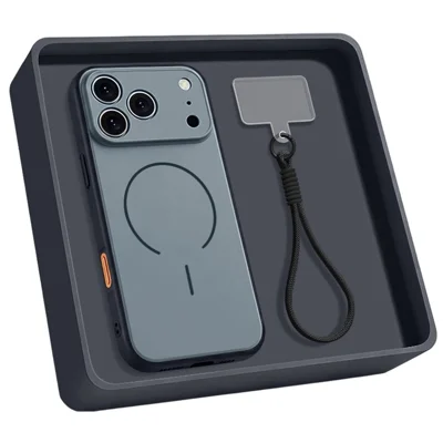 For iPhone 18 Pro / 17 Pro Magnetic Case with Wrist Strap Precise Camera Cutout PC TPU Phone Cover - Black