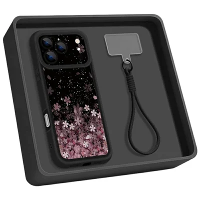 For iPhone 17 Pro Max Hoesje met Wriststrap Kersenbloesem Patroon Volledige Lensbescherming TPU Cover - A507B1T1