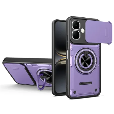 Magnetic Case For TECNO Spark Go 2024 4G / Spark 20 / Spark 20C / Pop 8 , Sliding Camera Cover TPU+PC Phone Cover with Rotating Kickstand - Purple