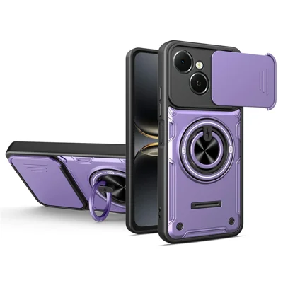 For TECNO Spark 40C Magnetic Case Sliding Camera Cover TPU+PC Phone Cover with Rotating Kickstand - Purple
