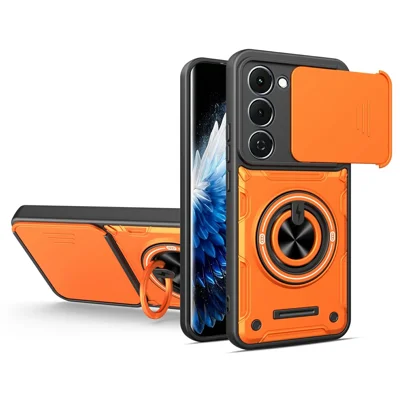 For TECNO Spark 40 Pro+ 4G Magnetic Case Sliding Camera Cover TPU+PC Phone Cover with Rotating Kickstand - Orange