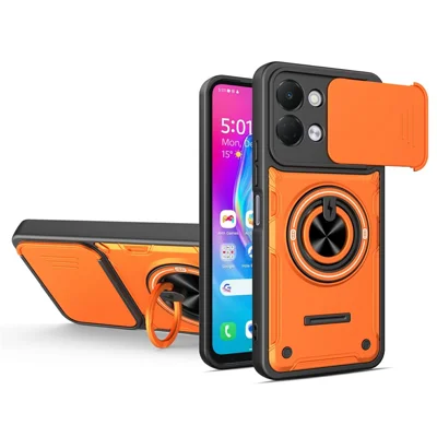 For TECNO Spark Go 3 Magnetic Case Sliding Camera Cover TPU+PC Phone Cover with Rotating Kickstand - Orange