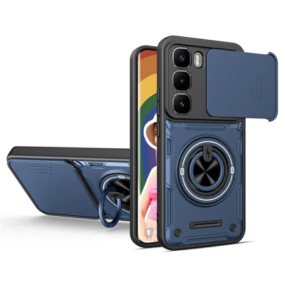 For TECNO Spark 40 Pro 4G Magnetic Case Sliding Camera Cover TPU+PC Phone Cover with Rotating Kickstand - Sapphire