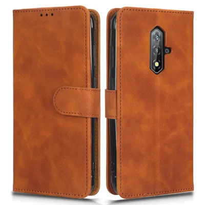 Für Blackview Bv5200 4G Anti-fingerabdruck Bequeme Hauttouch Feeling Phone Case Wallet Stand Flip PU Leder+tpu-telefonabdeckung - Braun