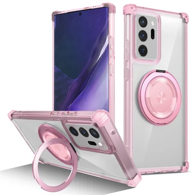 Magnetisches Case für Samsung Galaxy Note20 Ultra / Note20 Ultra 5G mit drehbarem Ständer PC + TPU Rückseite – Transparent Rosa