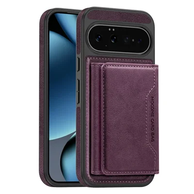 For Google Pixel 11 Magnetic Case Leather Back Phone Cover with Detachable Card Bag - Dark Purple