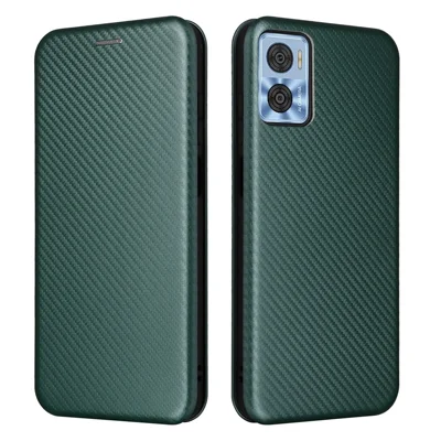 For Motorola Moto E22 4G / Moto E22i 4G PU Leather Phone Shell Card Slot Drop Protection Stand Carbon Fiber Texture Magnetic Flip Case - Green