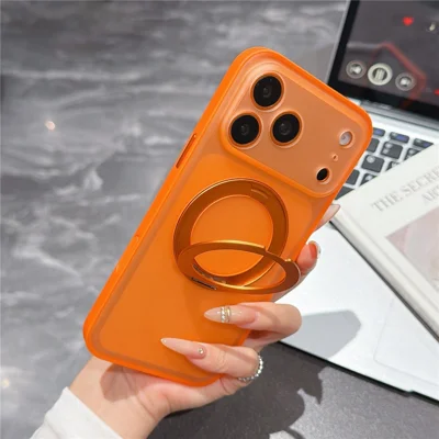 For iPhone 18 Pro / 17 Pro Case Magnetic Rotatable Kickstand PC + TPU Anti-slip Phone Cover with Camera Control Button - Orange