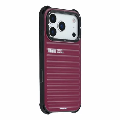 YOUNGKIT für iPhone 18 Pro / 17 Pro Magnetische Hülle mit Koffer-Optik IMD TPU Handycover – Kirschrot