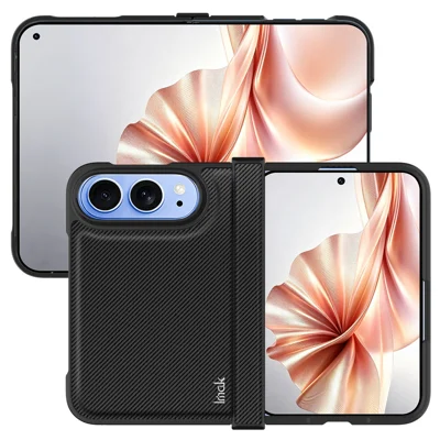 IMAK voor iPhone Fold Ruiyi Serie Hoesje Koolstofvezelstructuur Leder + PC Telefoonhoes - Zwart