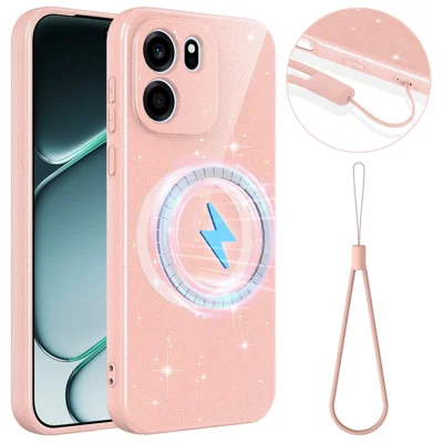 Etui magnetyczne do OnePlus Nord CE6 5G, błyszczące, TPU, odporno na wstrząsy, z zawieszką – różowe